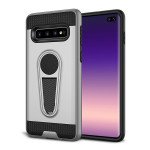 Wholesale Galaxy S10+ (Plus) Metallic Plate Stand Case Work with Magnetic Mount Holder (Silver)